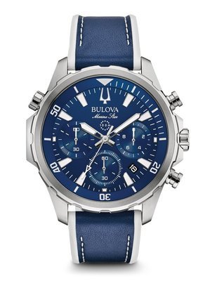 Gents' Bulova Blue-Dial Silver-Tone Marine Star Watch