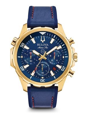 Gents' Bulova Blue-Dial Gold-Tone Marine Star Watch