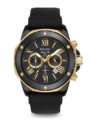 Gents' Bulova Black Roman Numeral Marine Star Watch