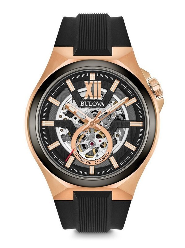 Gents' Bulova Rose-Tone Automatic Sport Skeleton Classic Watch