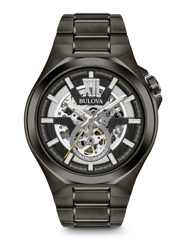 Gents' Bulova Gunmetal Automatic Sport Skeleton Classic Watch