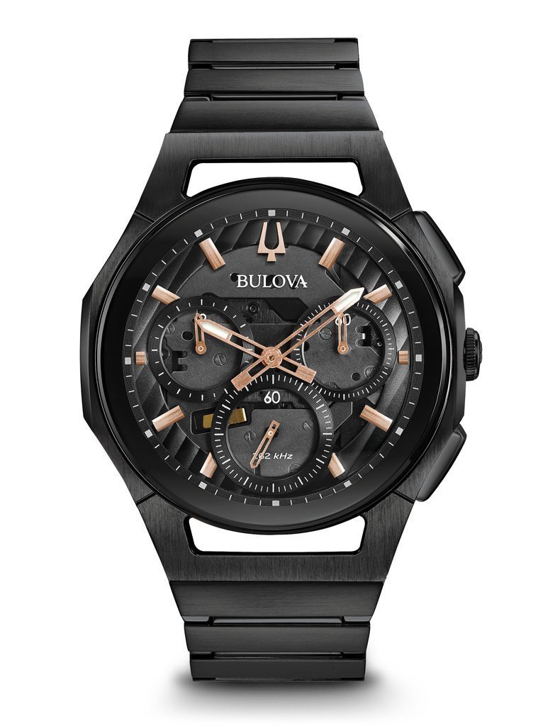 Gents' Bulova Black Chronograph CURV Watch