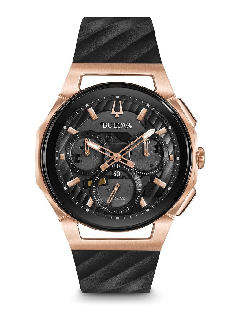 Gents' Bulova Rose-Tone Chronograph CURV Watch