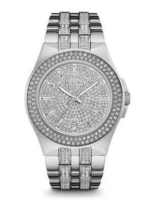 Gents' Bulova Silver-Tone Crystal Watch