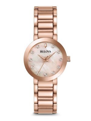 Ladies' Bulova Rose-Tone Modern Diamond Watch