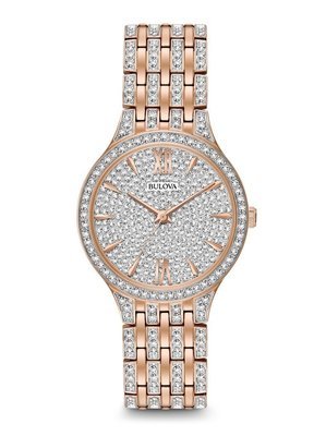 Ladies' Bulova Rose-Tone Crystal Covered Watch