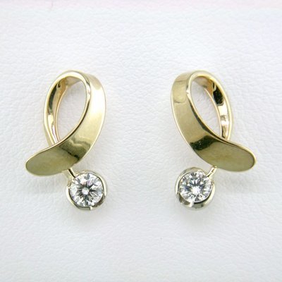 14K Yellow Gold Diamond Offside Loop Earrings