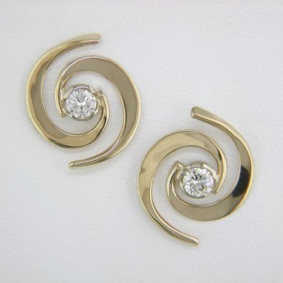 14K Yellow Gold Diamond Whirlpool Earrings