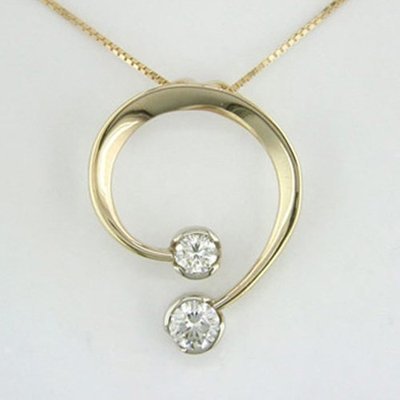 14K Yellow Gold Diamond Double Curl Pendant - Small