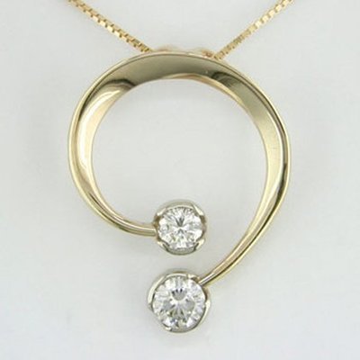 14K Yellow Gold Diamond Double Curl Pendant - Medium