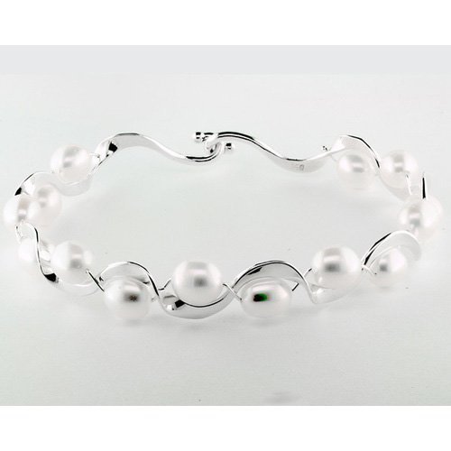 Sterling Silver Pearl Ruffle Bracelet