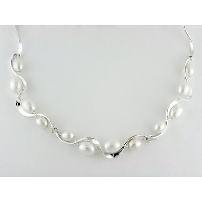Sterling Silver Pearl Ruffle Necklace