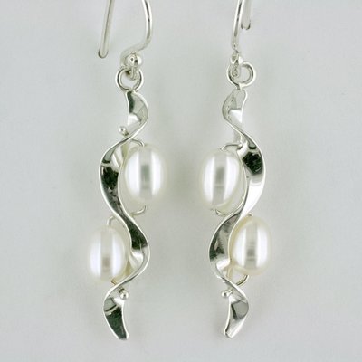 Sterling Silver Pearl Ruffle Earrings