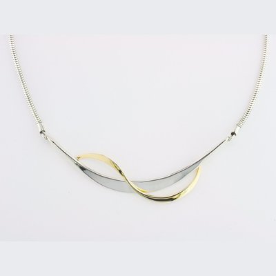 14K Yellow Gold and Sterling Silver Ribbon Necklace
