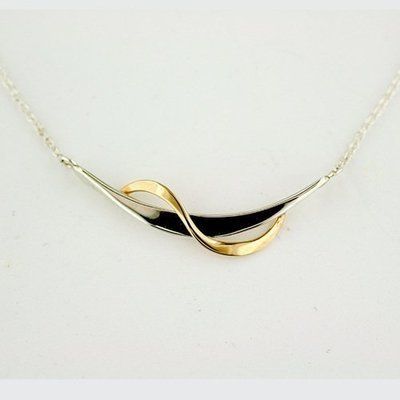 14K Yellow Gold and Sterling Silver Little Ribbon Necklace