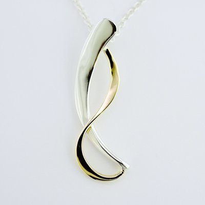14K Yellow Gold and Sterling Silver Ribbon Pendant