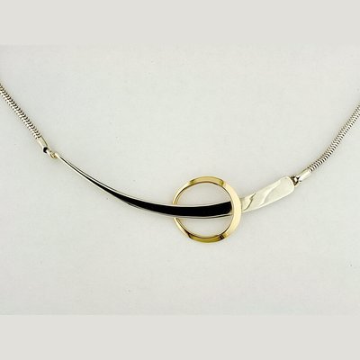 14K Yellow Gold and Sterling Silver Trapped Circle Necklace
