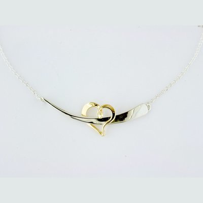 14K Yellow Gold and Sterling Silver Little Trapped Heart Necklace