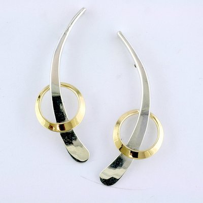 14K Yellow Gold and Sterling Silver Trapped Circle Earrings