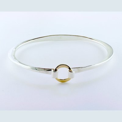 14K Yellow Gold and Sterling Silver Ring Buckle Bracelet