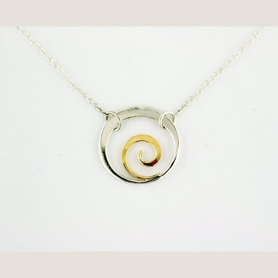 14K Yellow Gold and Sterling Silver Little Two-Tone Spiral Necklace
