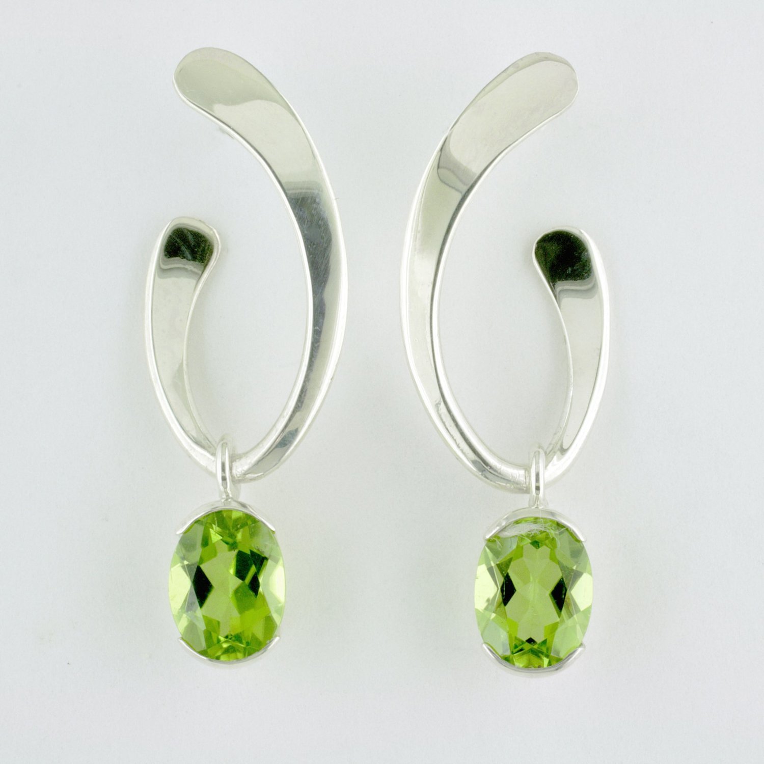 Sterling Silver Peridot Oval Hoop Earrings