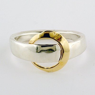 14K Yellow Gold and Sterling Silver Crescent Moon Ring