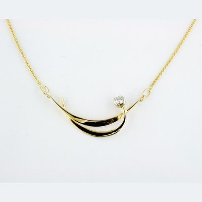 14K Yellow Gold Diamond Crescent Necklace