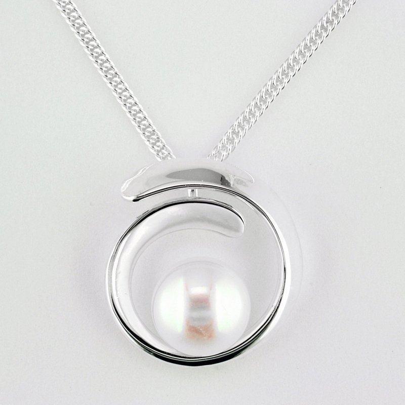 Sterling Silver Pearl Overlap Curl Pendant