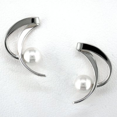 Sterling Silver Pearl Crescent Earrings