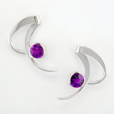 Sterling Silver Amethyst Crescent Earrings