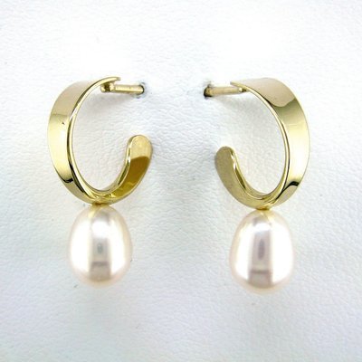 14K Yellow Gold Pearl Tight Hoop Earrings