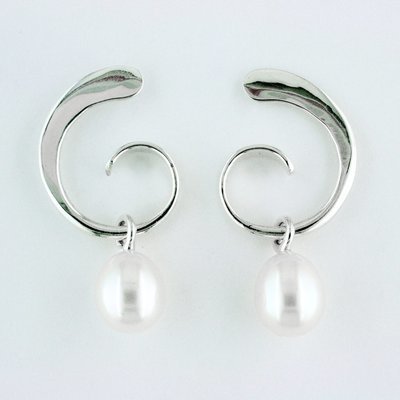 Sterling Silver Pearl Dangle Curl Earrings