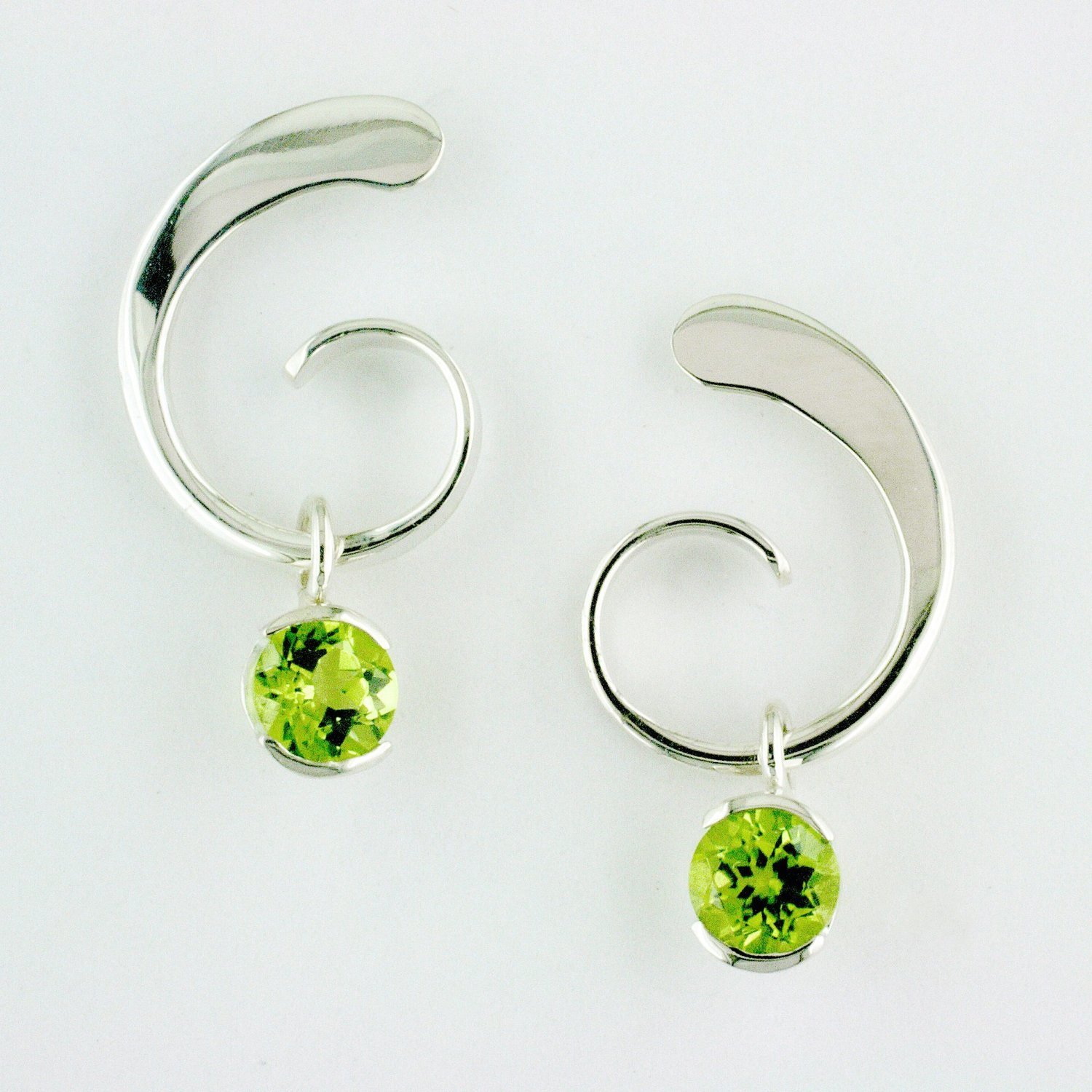 Sterling Silver Peridot Dangle Curl Earrings