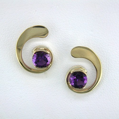 14K Yellow Gold Amethyst Curl Earrings