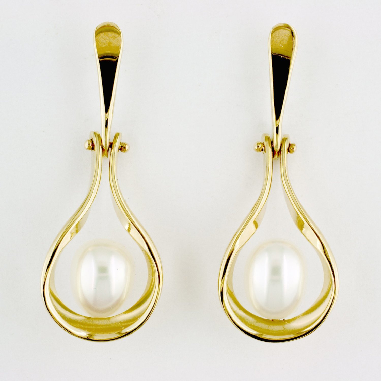 14K Yellow Gold Pearl Door-Knocker Earrings - Small