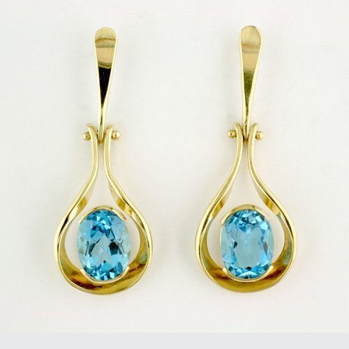 14K Yellow Gold Blue Topaz Door-Knocker Earrings - Small