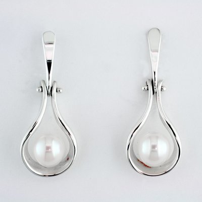 Sterling Silver Pearl Door-Knocker Earrings
