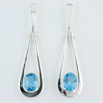 Sterling Silver Blue Topaz Swinging Teardrop Earrings
