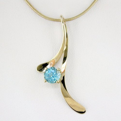 14K Yellow Gold Blue Topaz Leaf Pendant