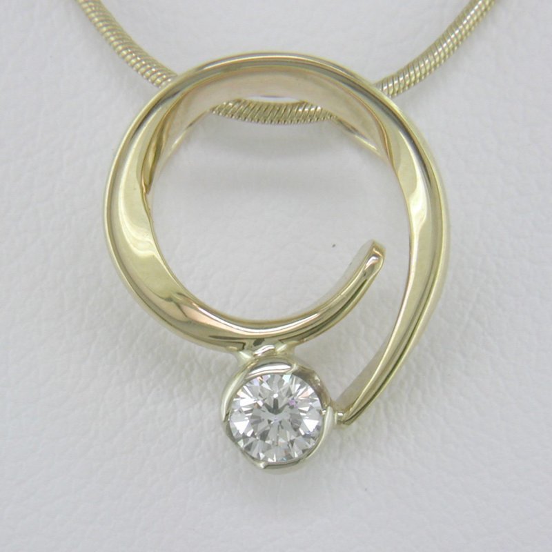 14K Yellow Gold Diamond Curl Pendant - Small