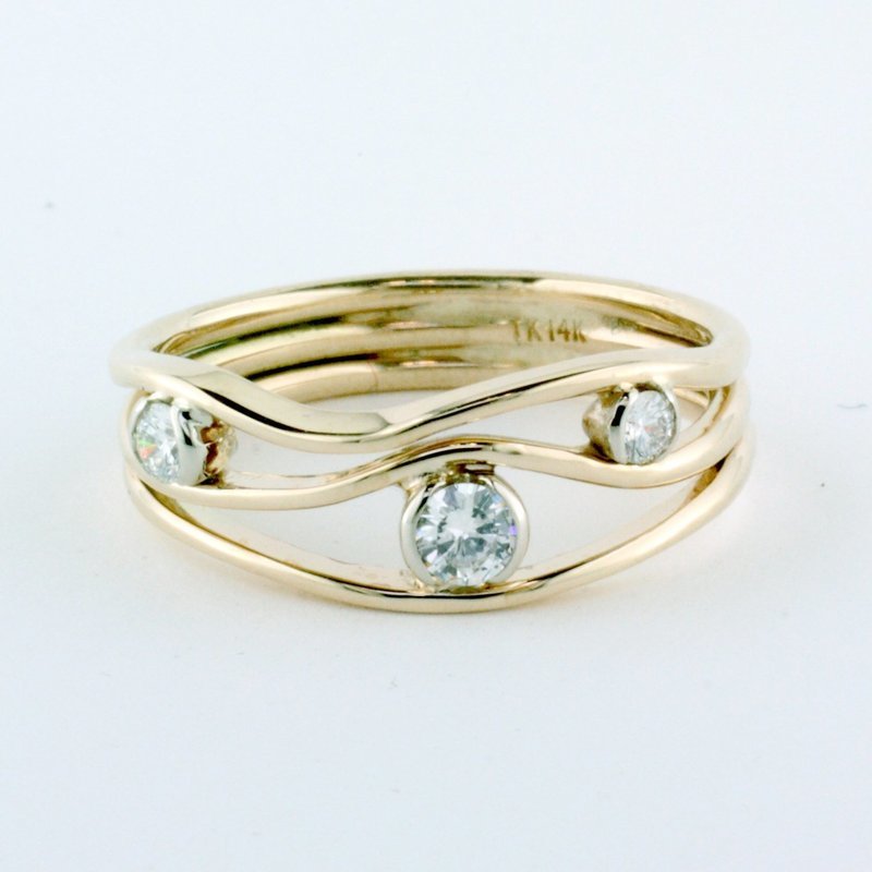 14K Yellow Gold Diamond River Stones Ring - Three Stones
