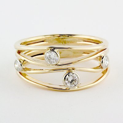14K Yellow Gold Diamond River Stones Ring - Four Stones