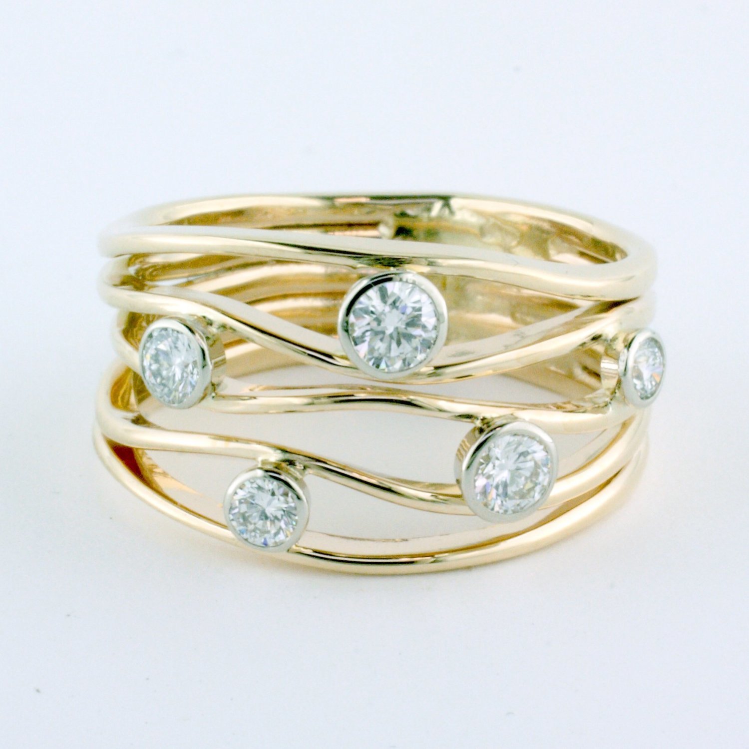 14K Yellow Gold Diamond River Stones Ring - Five Stones