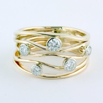14K Yellow Gold Diamond River Stones Ring - Five Stones