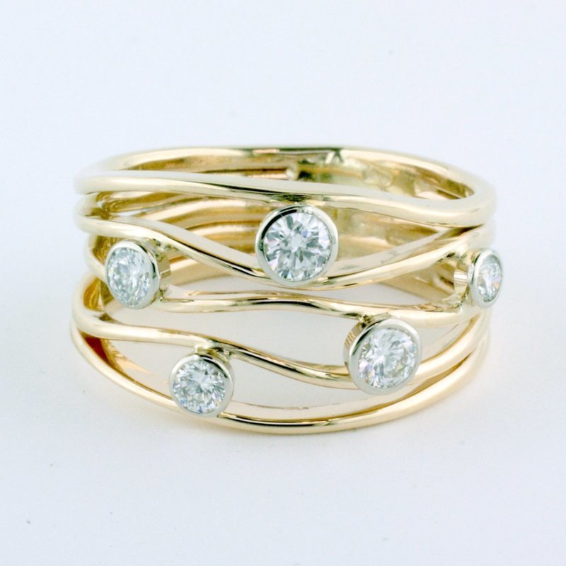 14K Yellow Gold Diamond River Stones Ring - Five Stones