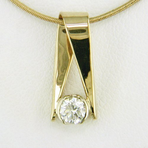 14K Yellow Gold Diamond Reverse Pendant - Large