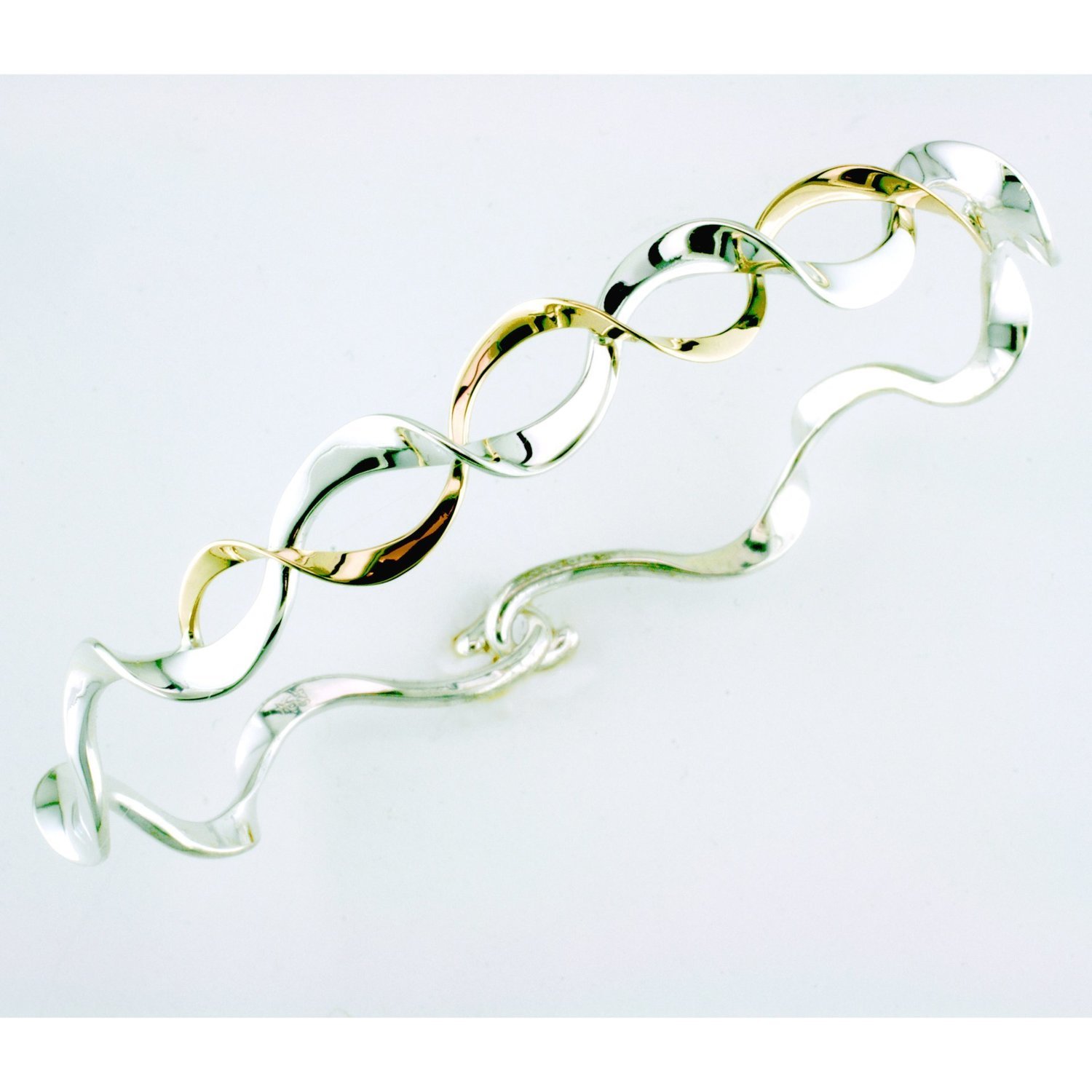 14K Yellow Gold and Sterling Silver Double Ruffle Bracelet