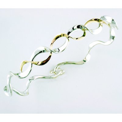 14K Yellow Gold and Sterling Silver Double Ruffle Bracelet