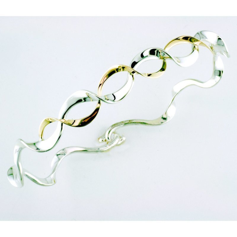 14K Yellow Gold and Sterling Silver Double Ruffle Bracelet